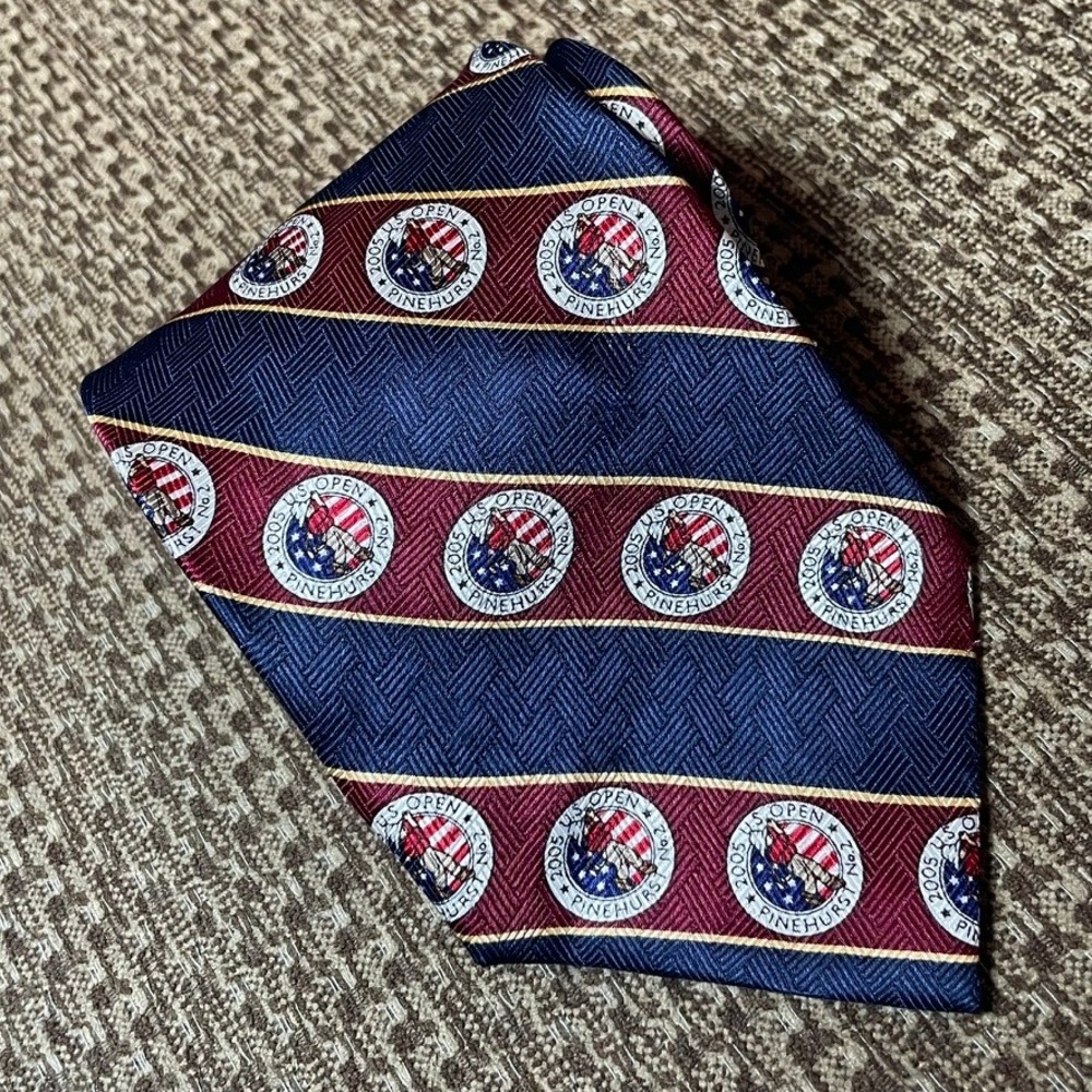 2005 U.S. Open Pinehurst No. 2 Silk Tie Mens Navy Burgundy Striped Golf Acces...
